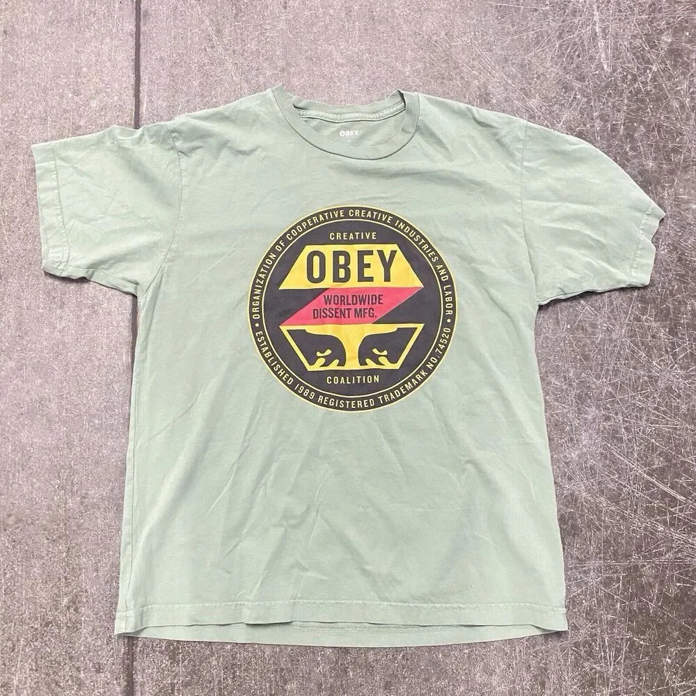 Men Obey Creative Coalition organic pigment dyed t-shirt wavelite Sz L Skater